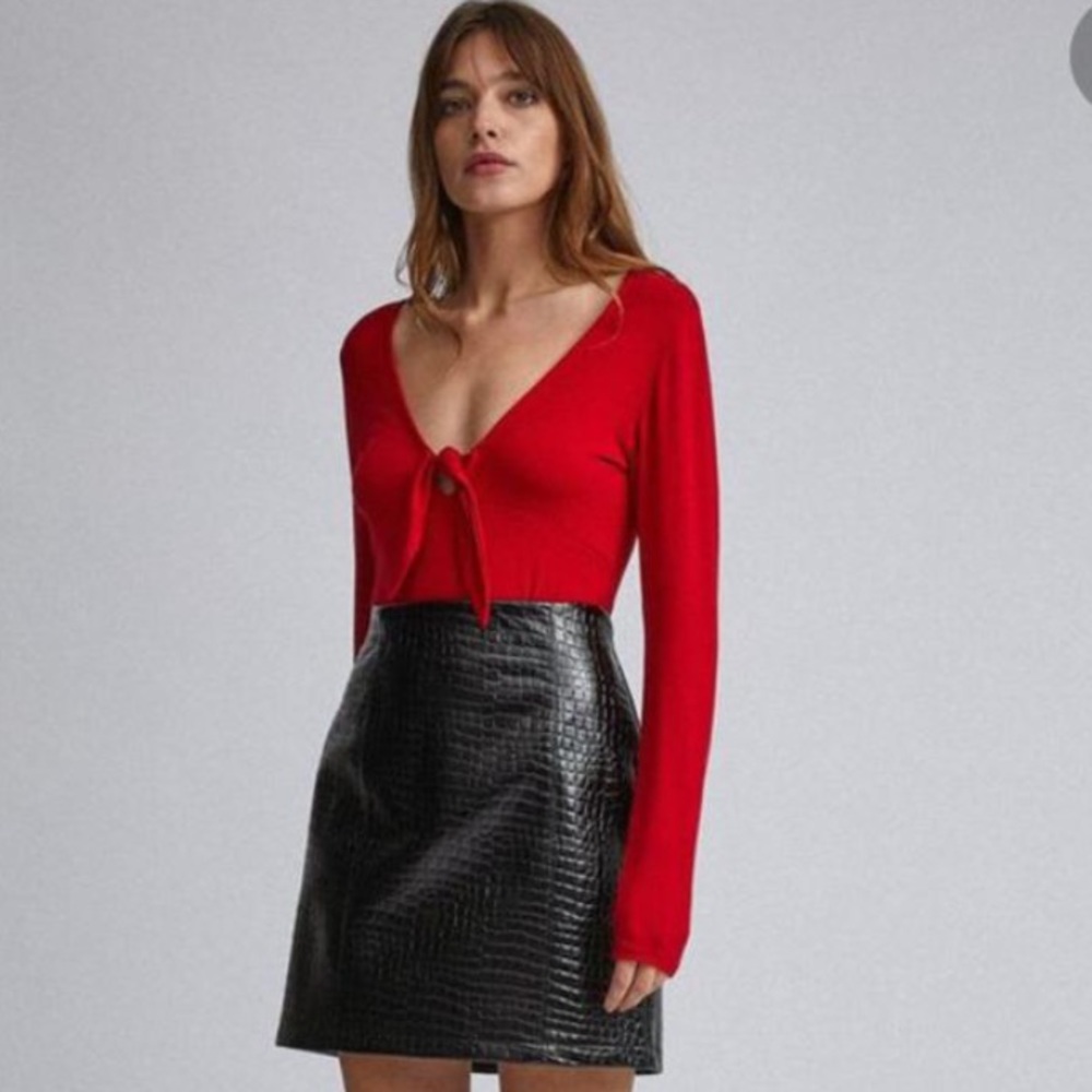 Red Lola Skye V neck long sleeve Bodysuit